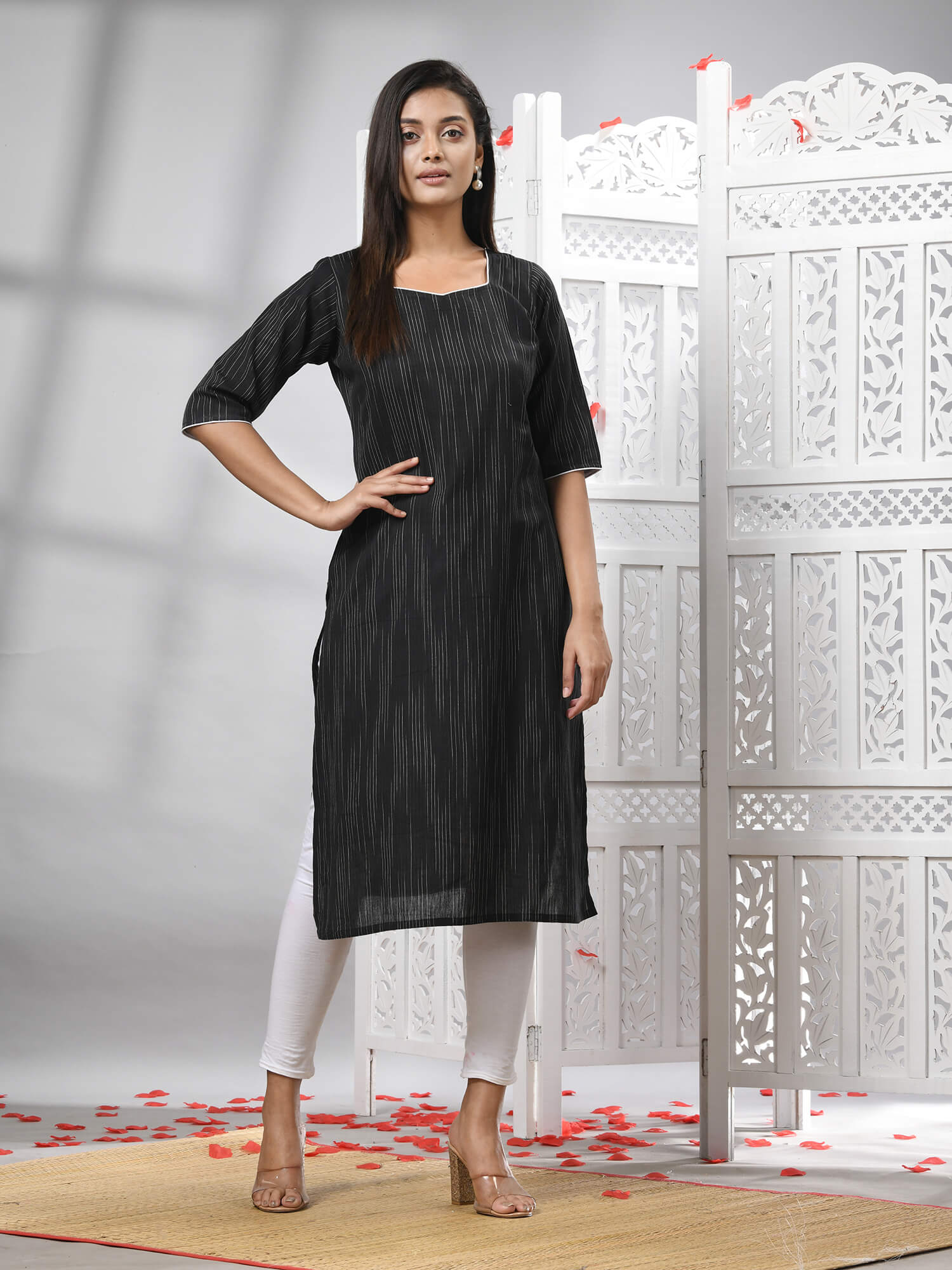 Black Cotton Bengal Handwoven Kurti