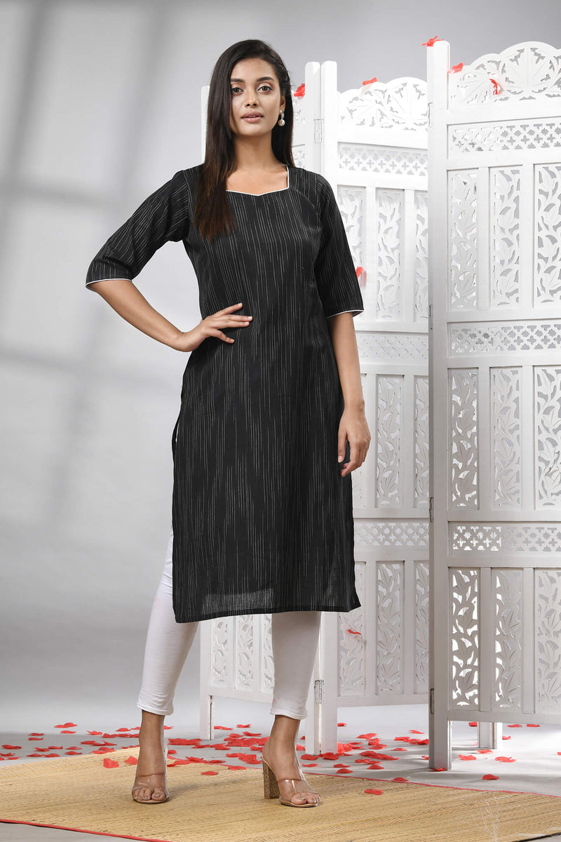Black Cotton Bengal Handwoven Kurti