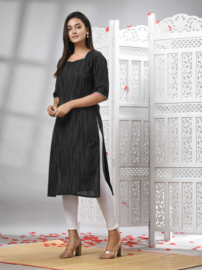 Black Cotton Bengal Handwoven Kurti