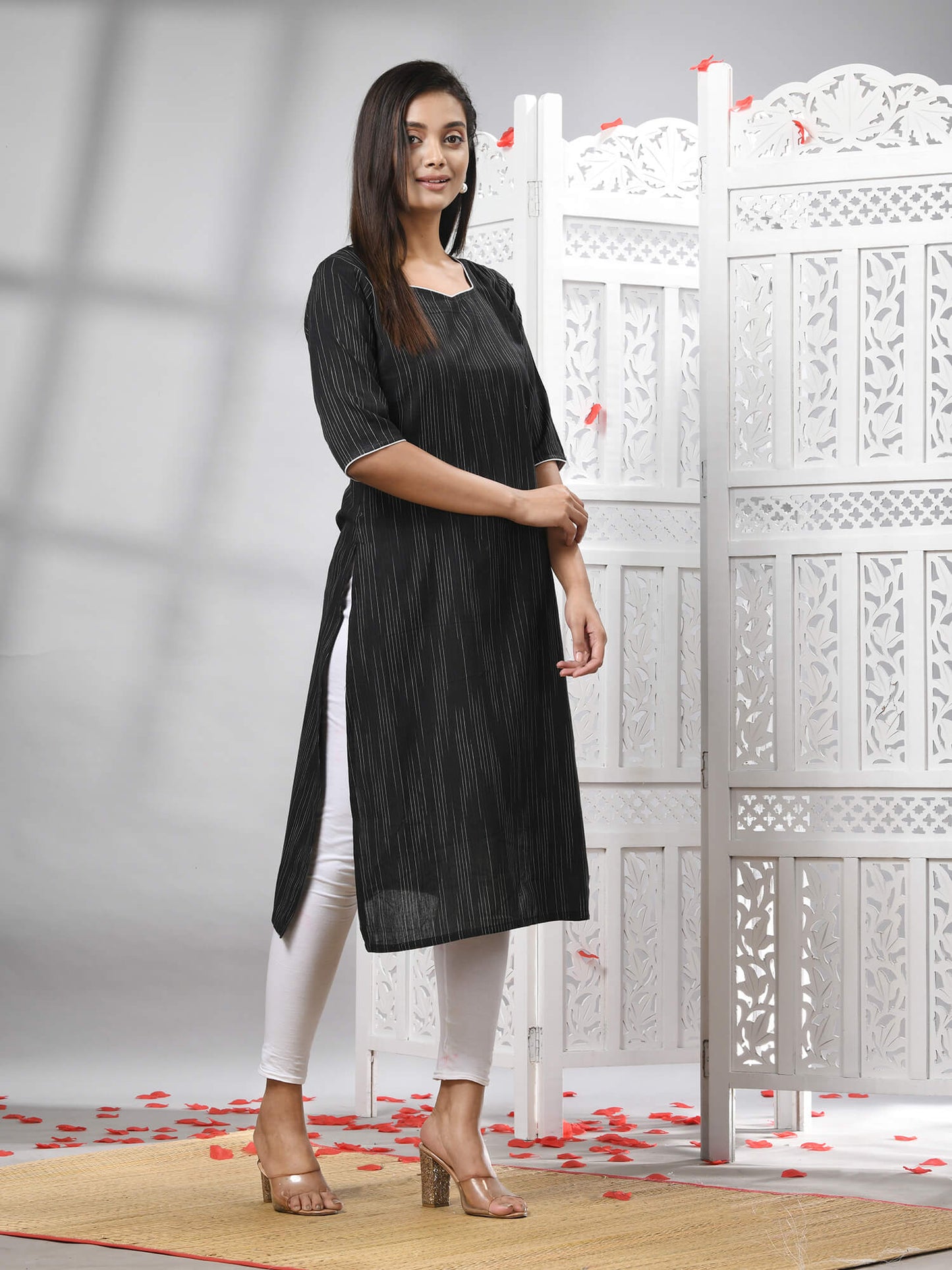 Black Cotton Bengal Handwoven Kurti