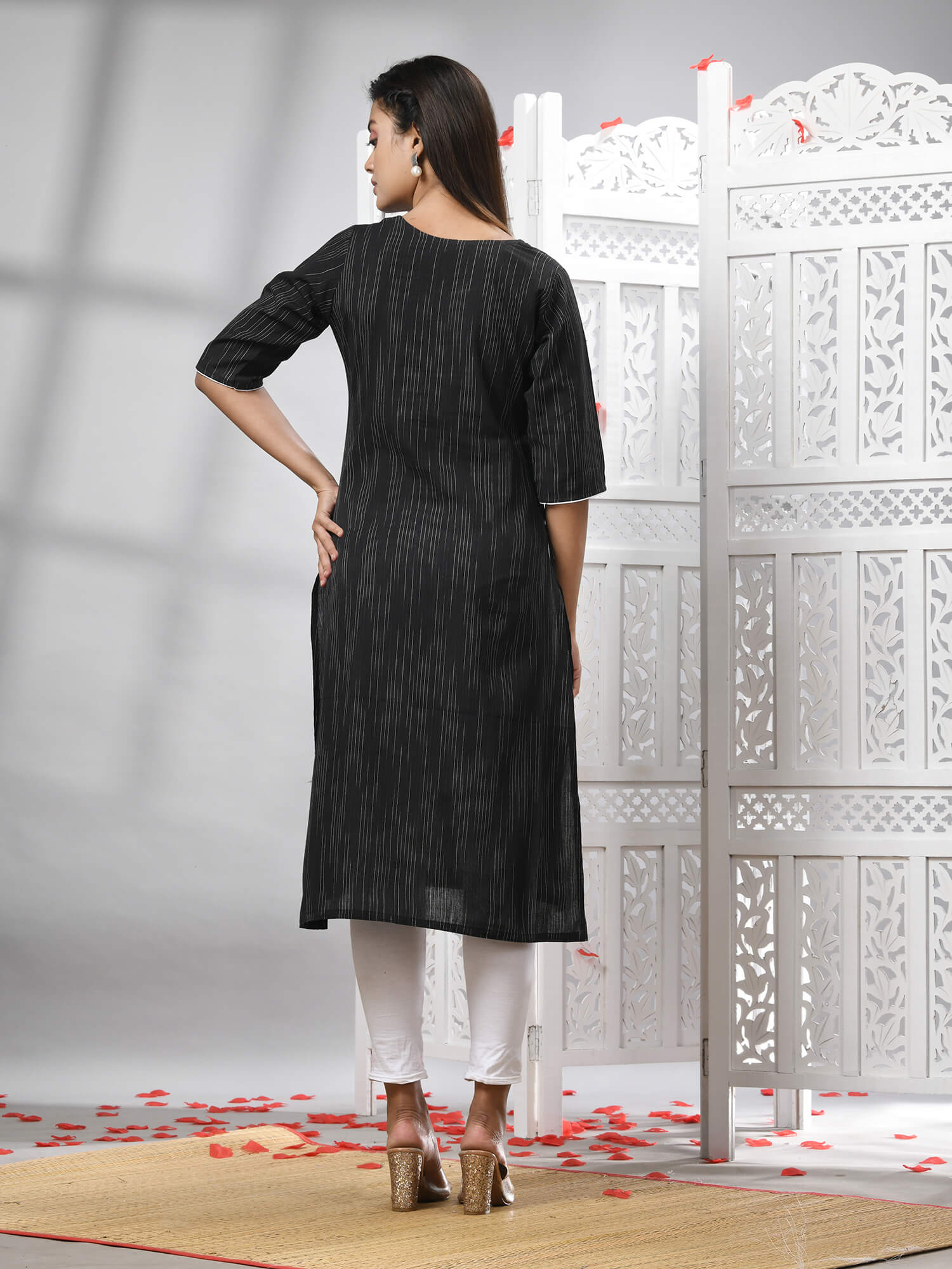 Black Cotton Bengal Handwoven Kurti