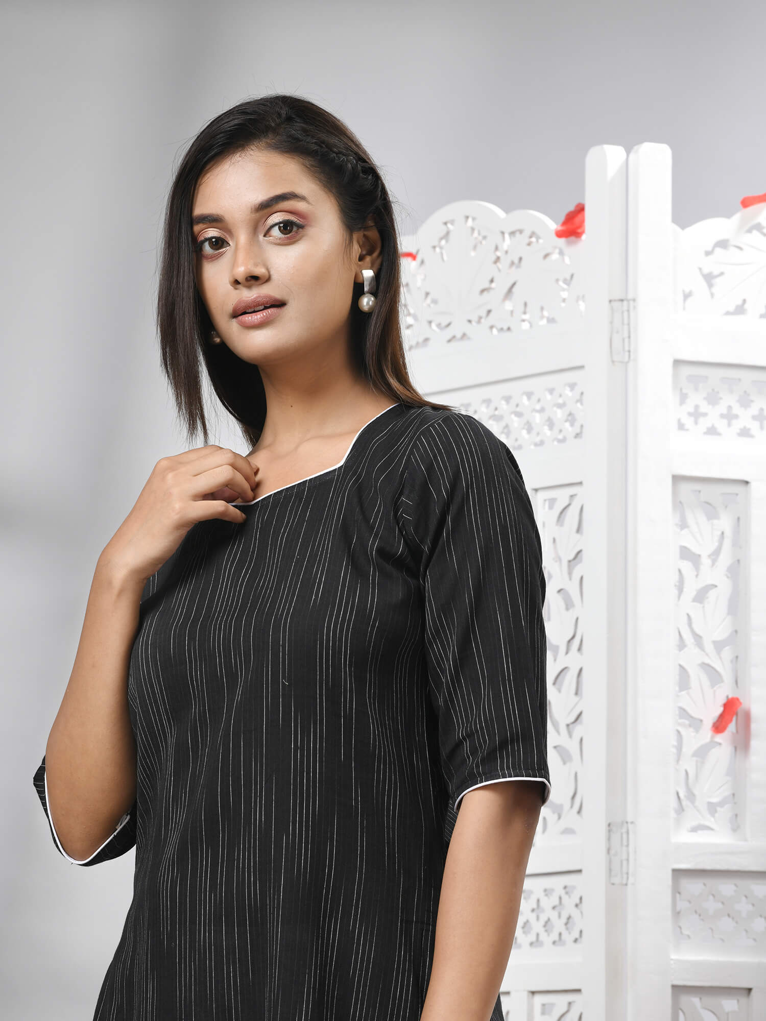 Black Cotton Bengal Handwoven Kurti