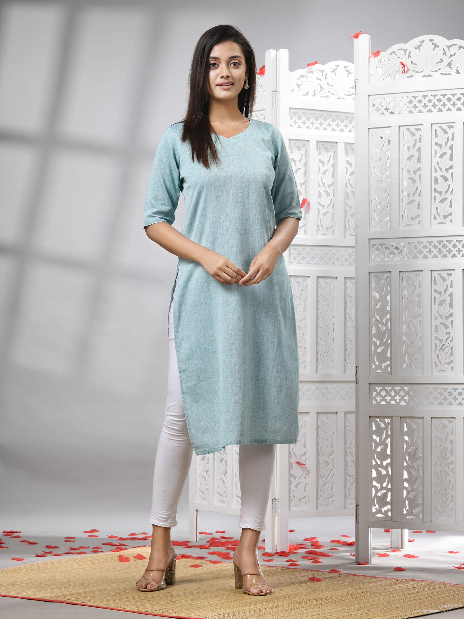 Sky Blue Cotton Bengal Handwoven Kurti