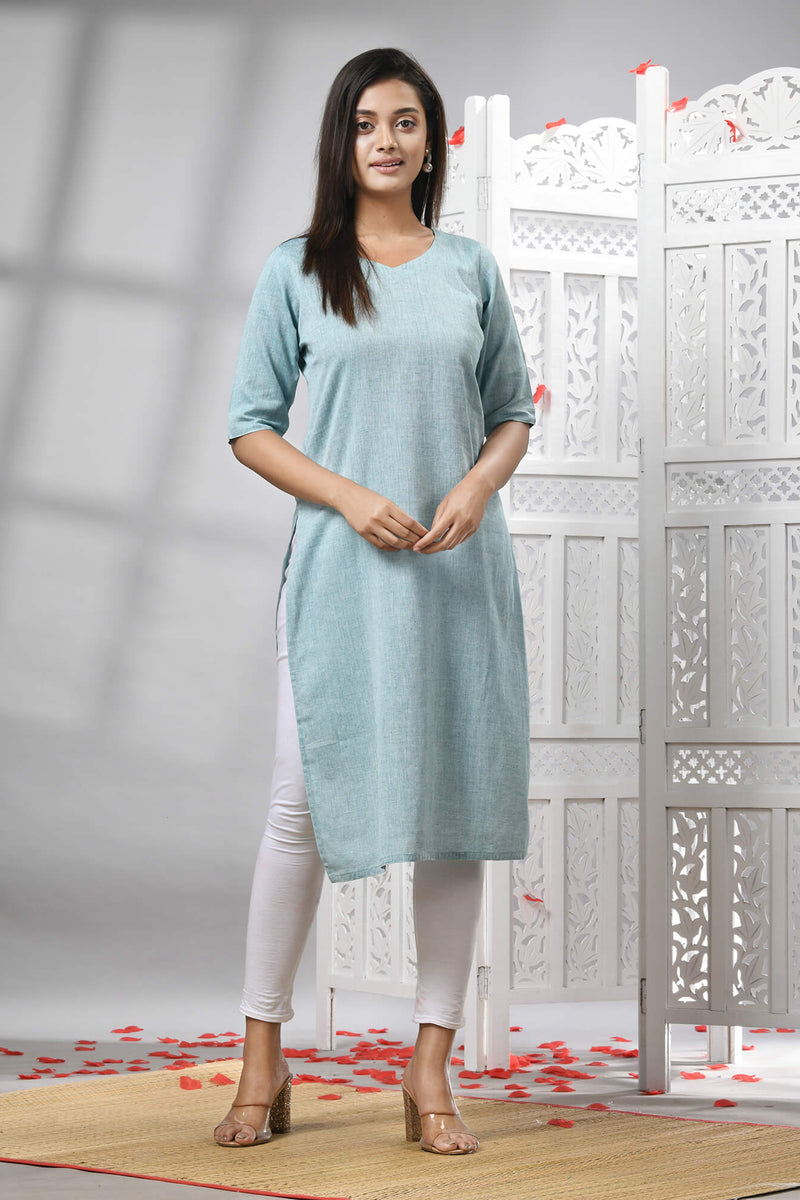Sky Blue Cotton Bengal Handwoven Kurti