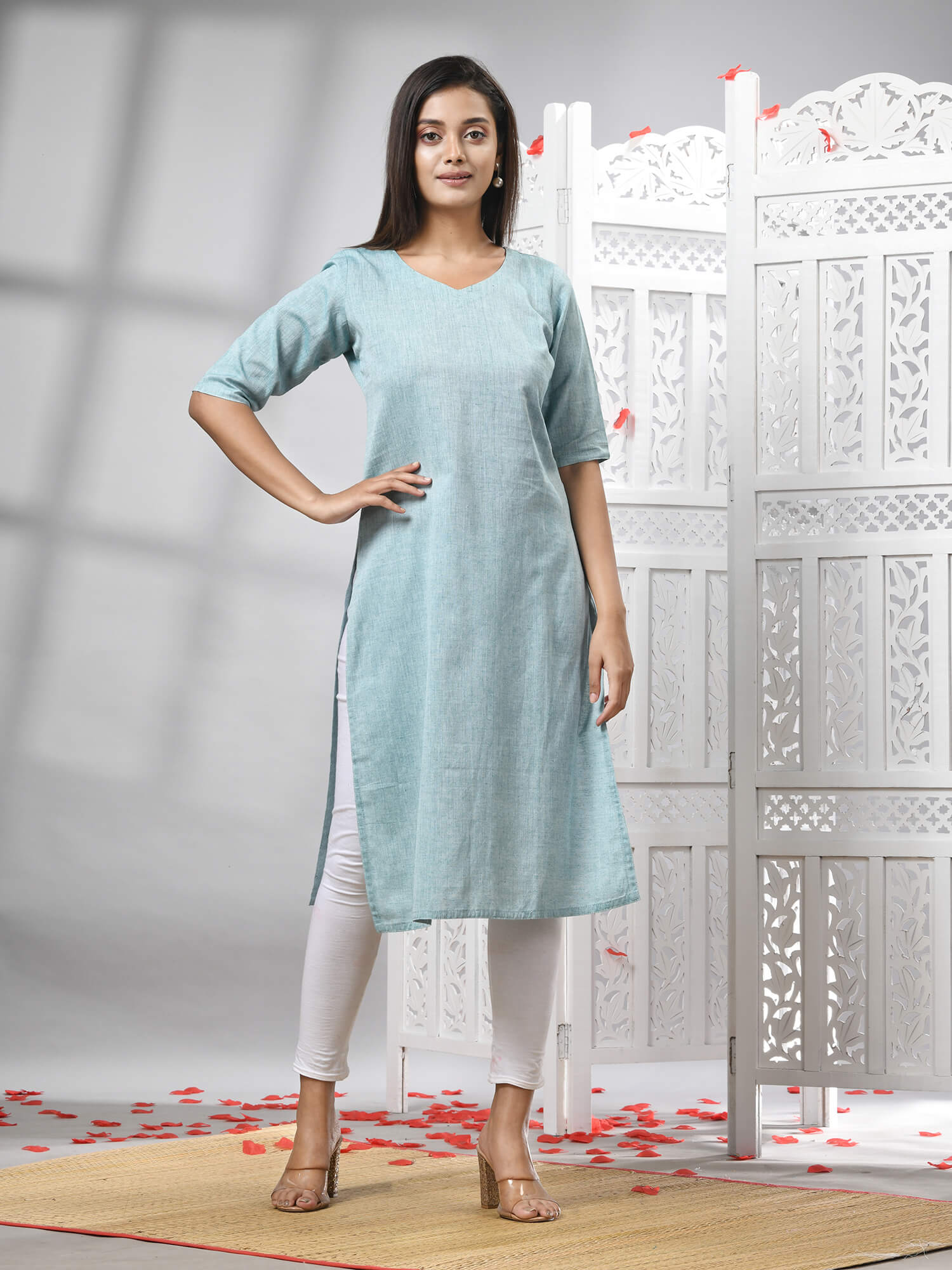 Sky Blue Cotton Bengal Handwoven Kurti