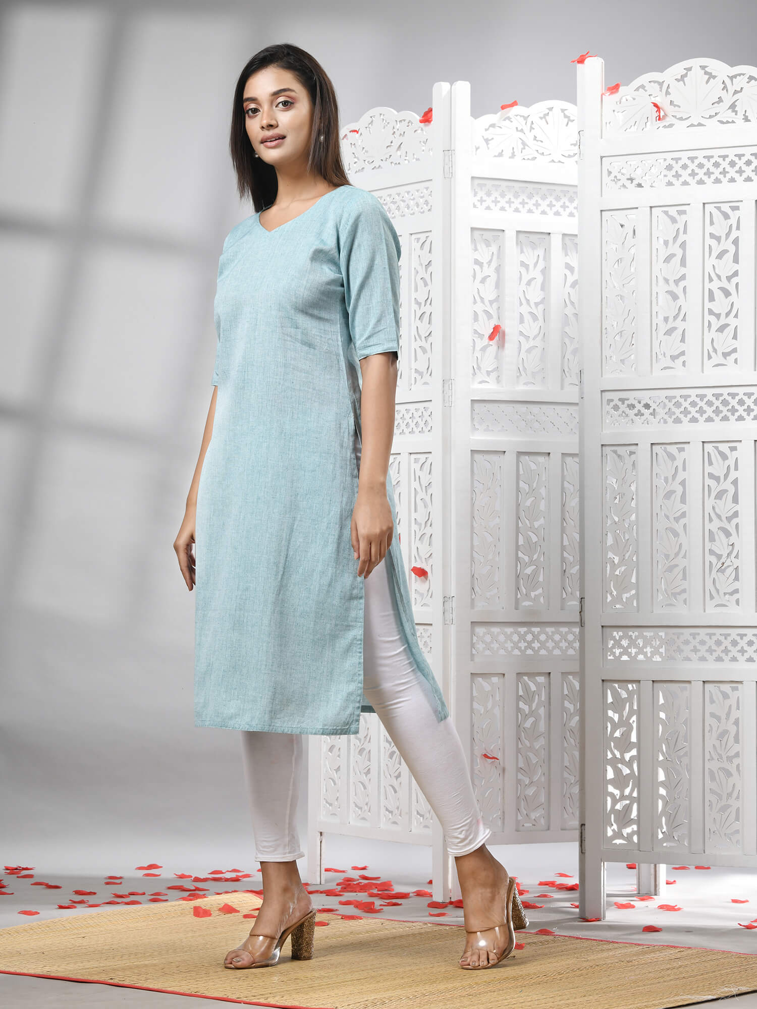 Sky Blue Cotton Bengal Handwoven Kurti