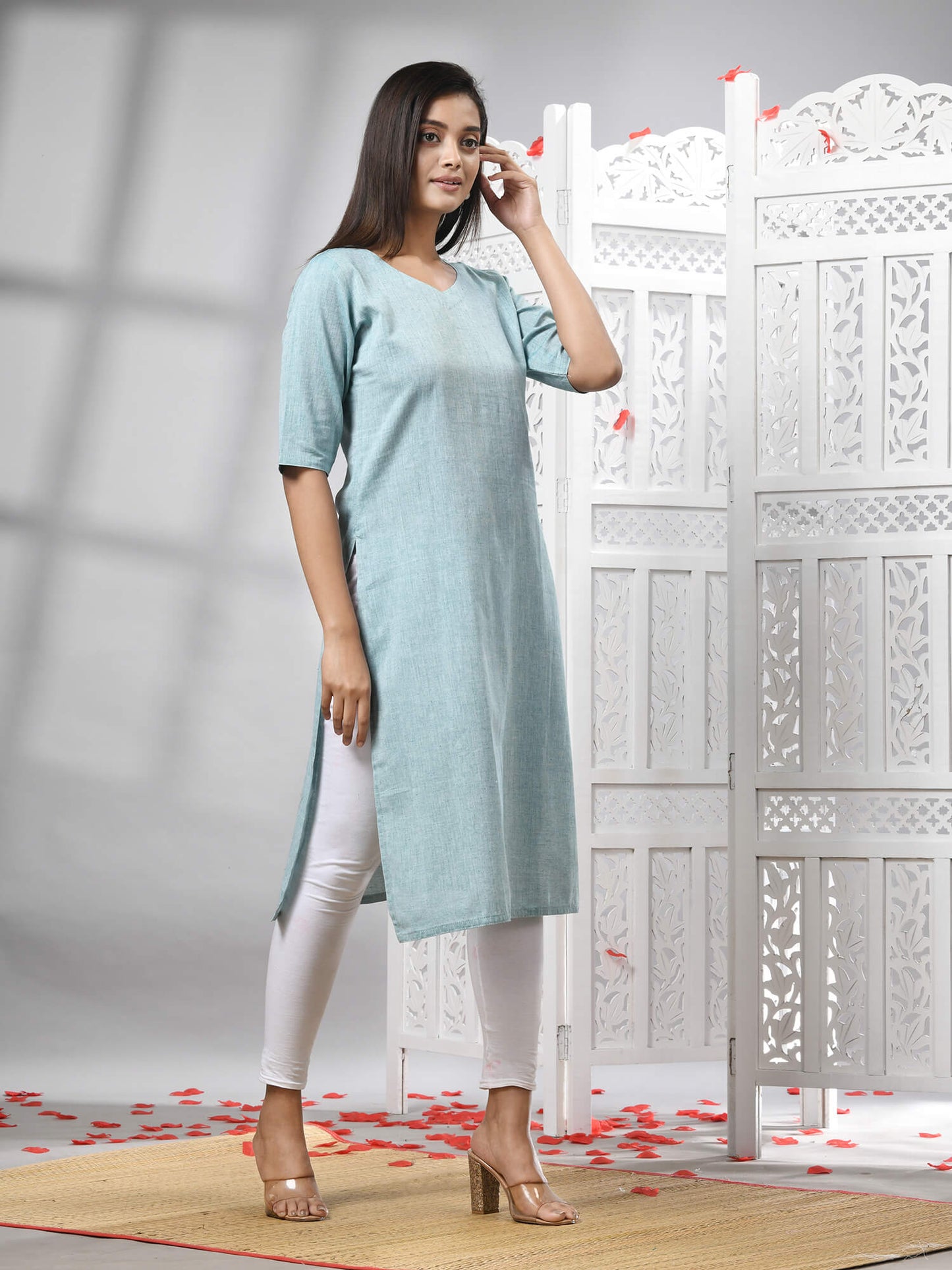 Sky Blue Cotton Bengal Handwoven Kurti