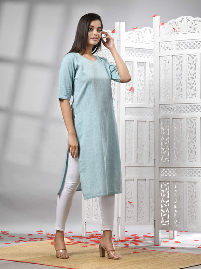 Sky Blue Cotton Bengal Handwoven Kurti