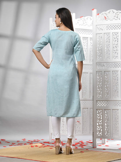 Sky Blue Cotton Bengal Handwoven Kurti