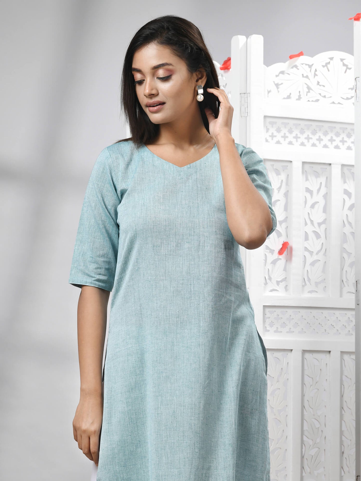 Sky Blue Cotton Bengal Handwoven Kurti