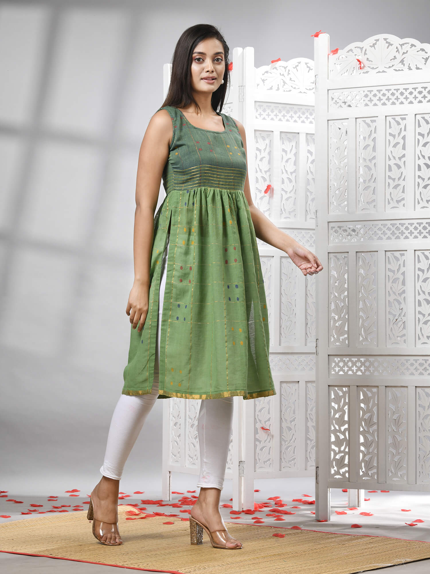 Green Cotton Bengal Handwoven Kurti