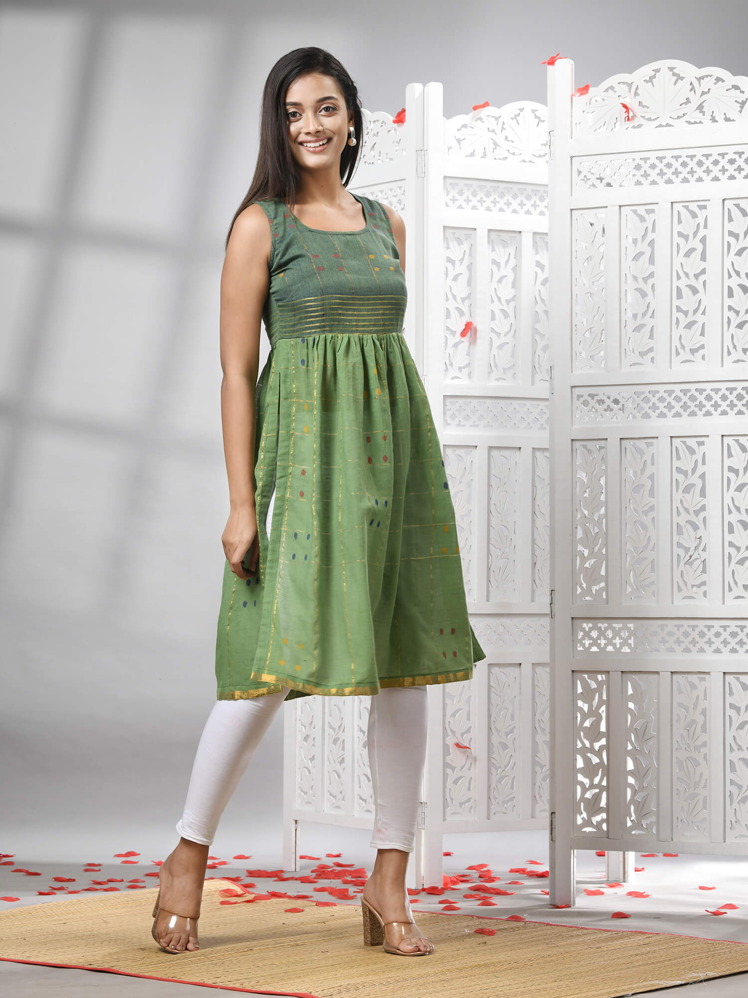 Green Cotton Bengal Handwoven Kurti