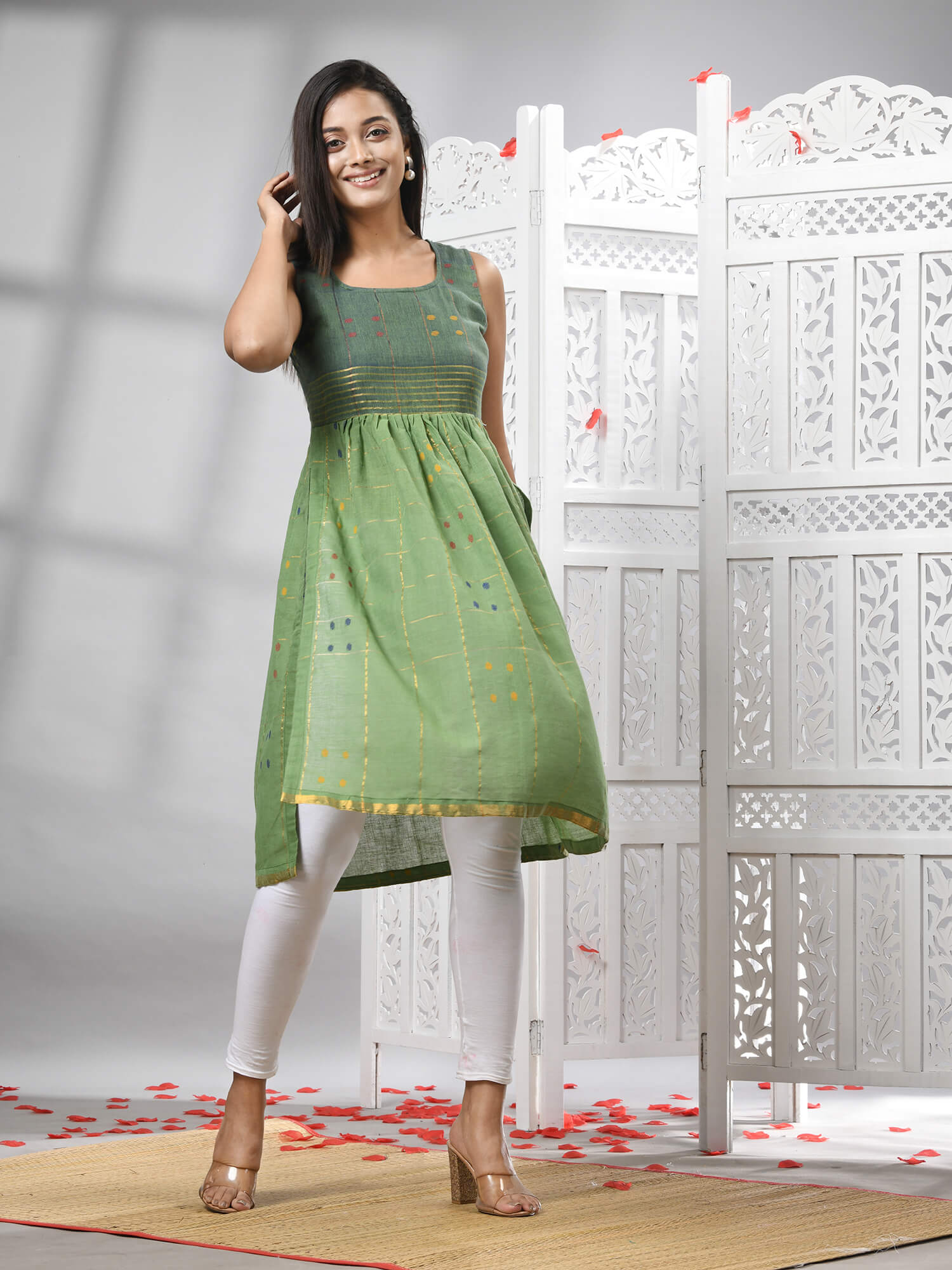 Green Cotton Bengal Handwoven Kurti