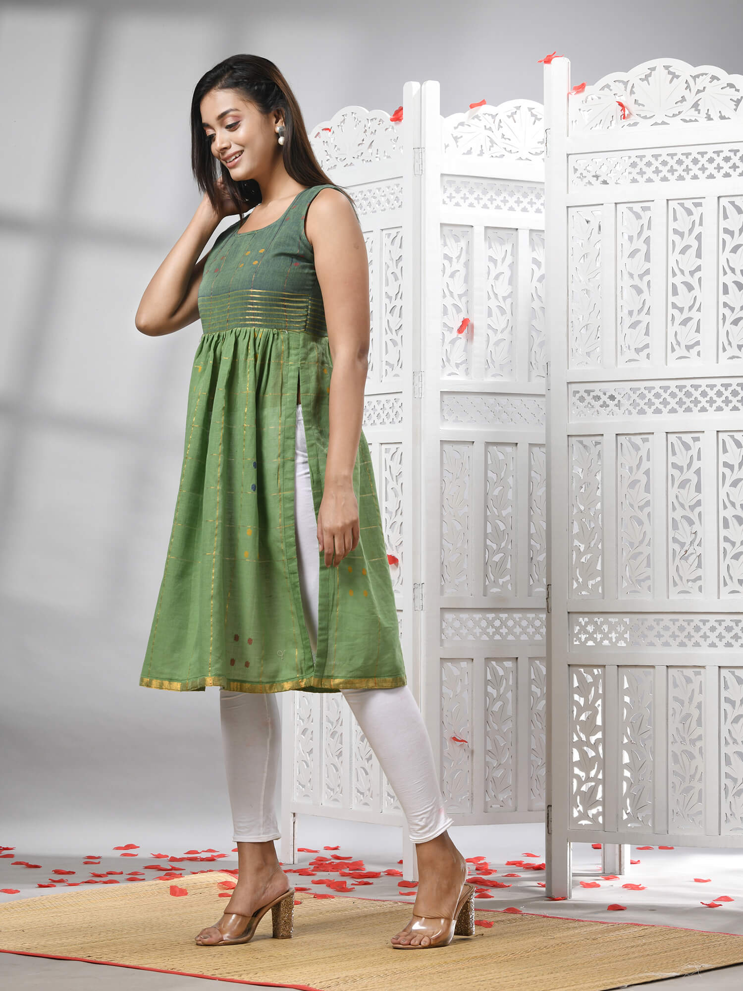 Green Cotton Bengal Handwoven Kurti