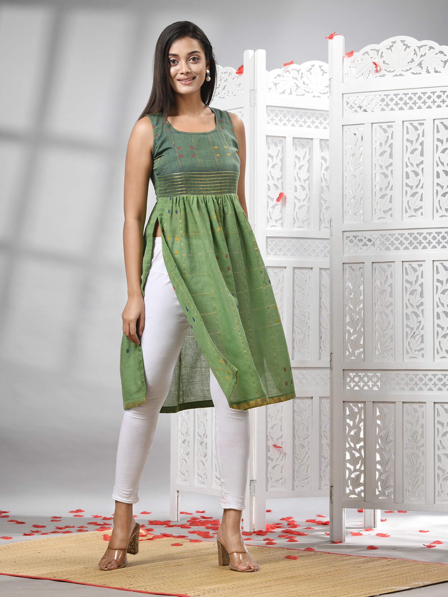 Green Cotton Bengal Handwoven Kurti