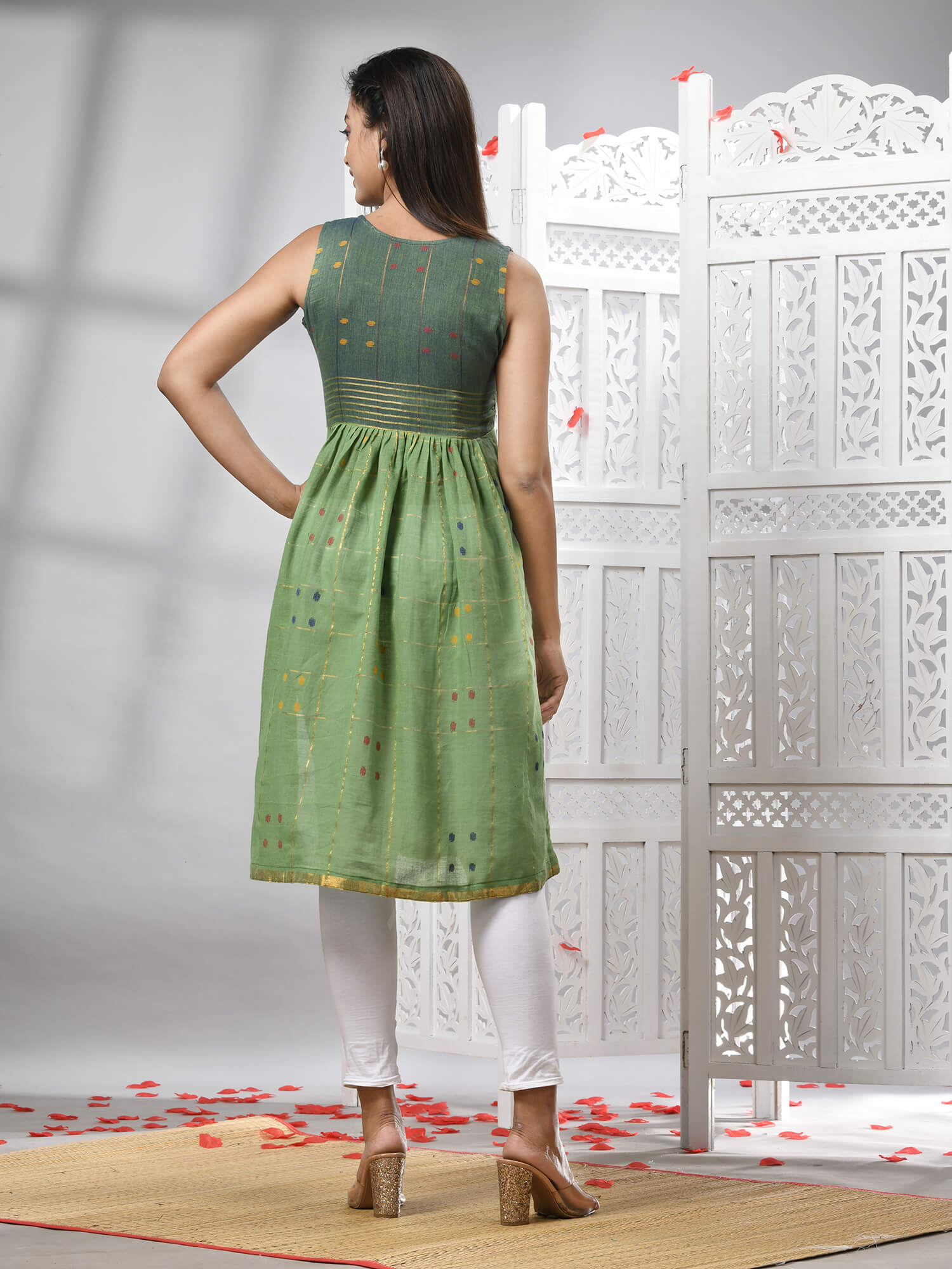 Green Cotton Bengal Handwoven Kurti