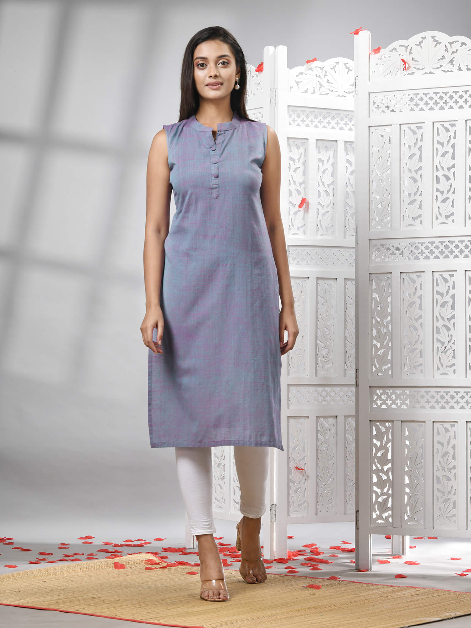 Grey Cotton Bengal Handwoven Kurti