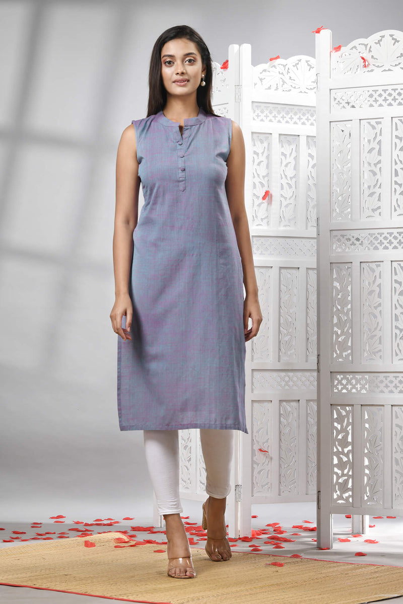 Grey Cotton Bengal Handwoven Kurti