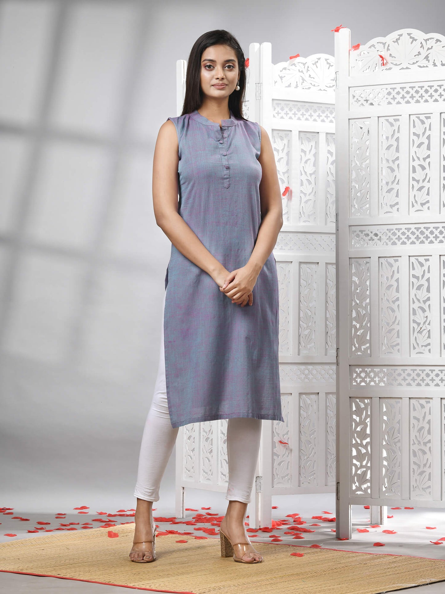 Grey Cotton Bengal Handwoven Kurti