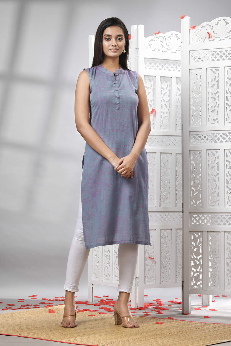 Grey Cotton Bengal Handwoven Kurti