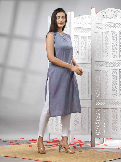 Grey Cotton Bengal Handwoven Kurti