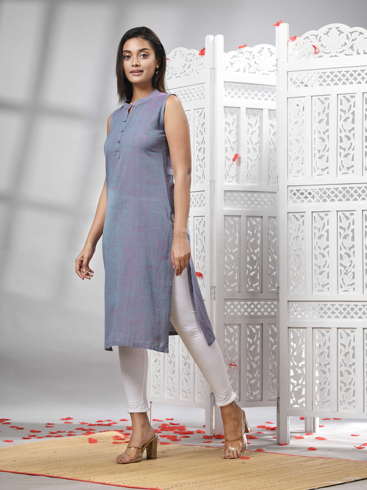 Grey Cotton Bengal Handwoven Kurti