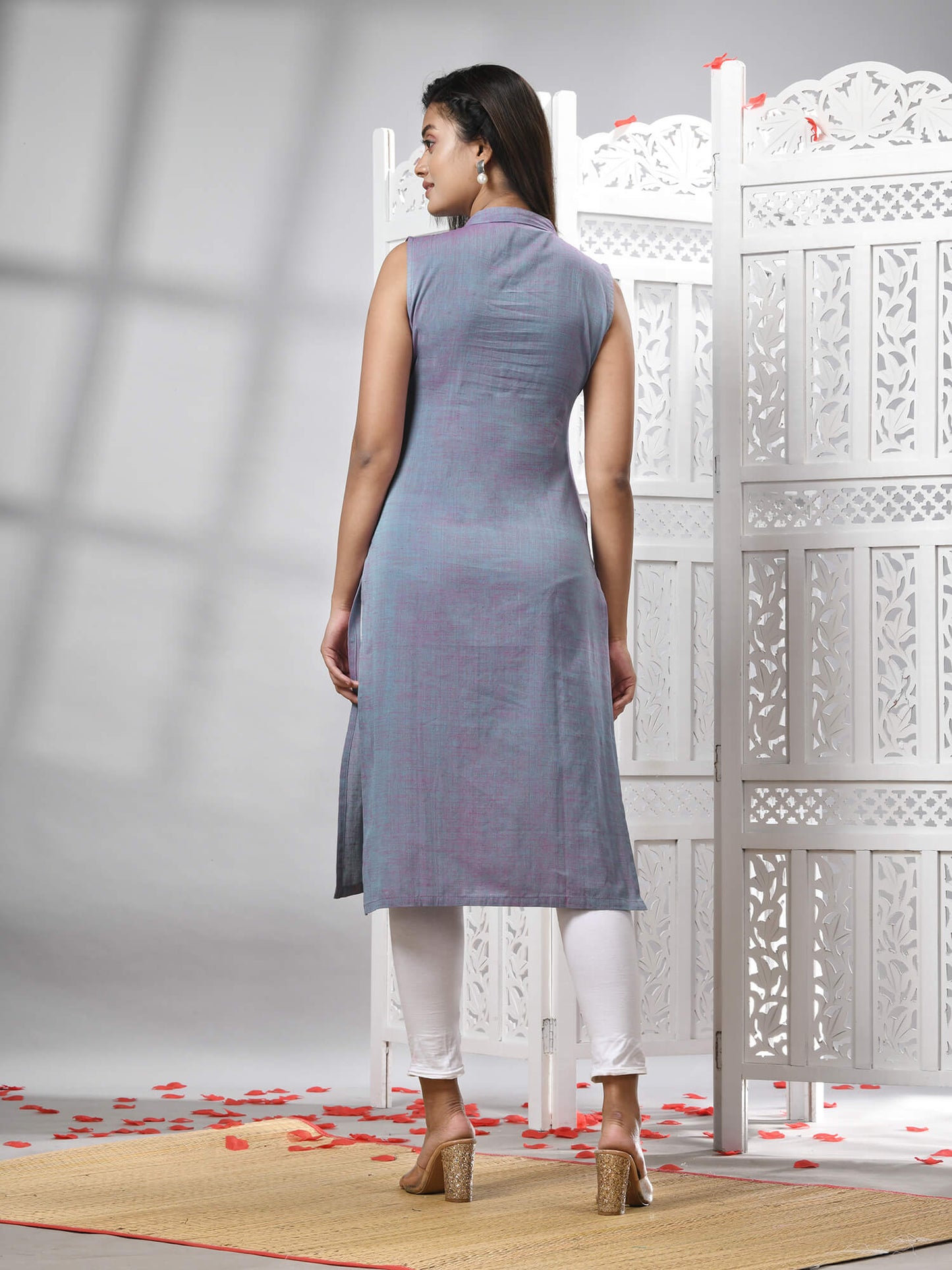 Grey Cotton Bengal Handwoven Kurti