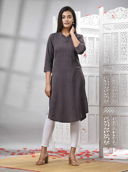 Mauve Cotton Bengal Handwoven Kurti