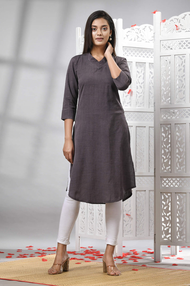 Mauve Cotton Bengal Handwoven Kurti