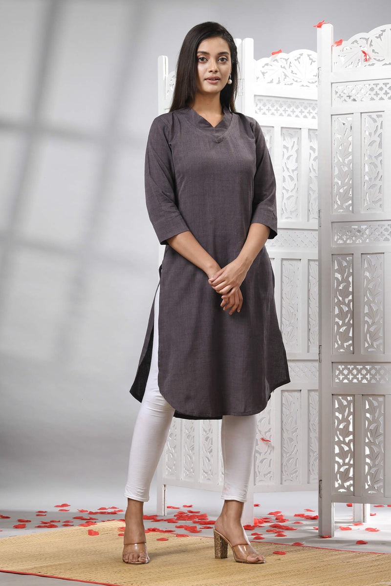 Mauve Cotton Bengal Handwoven Kurti