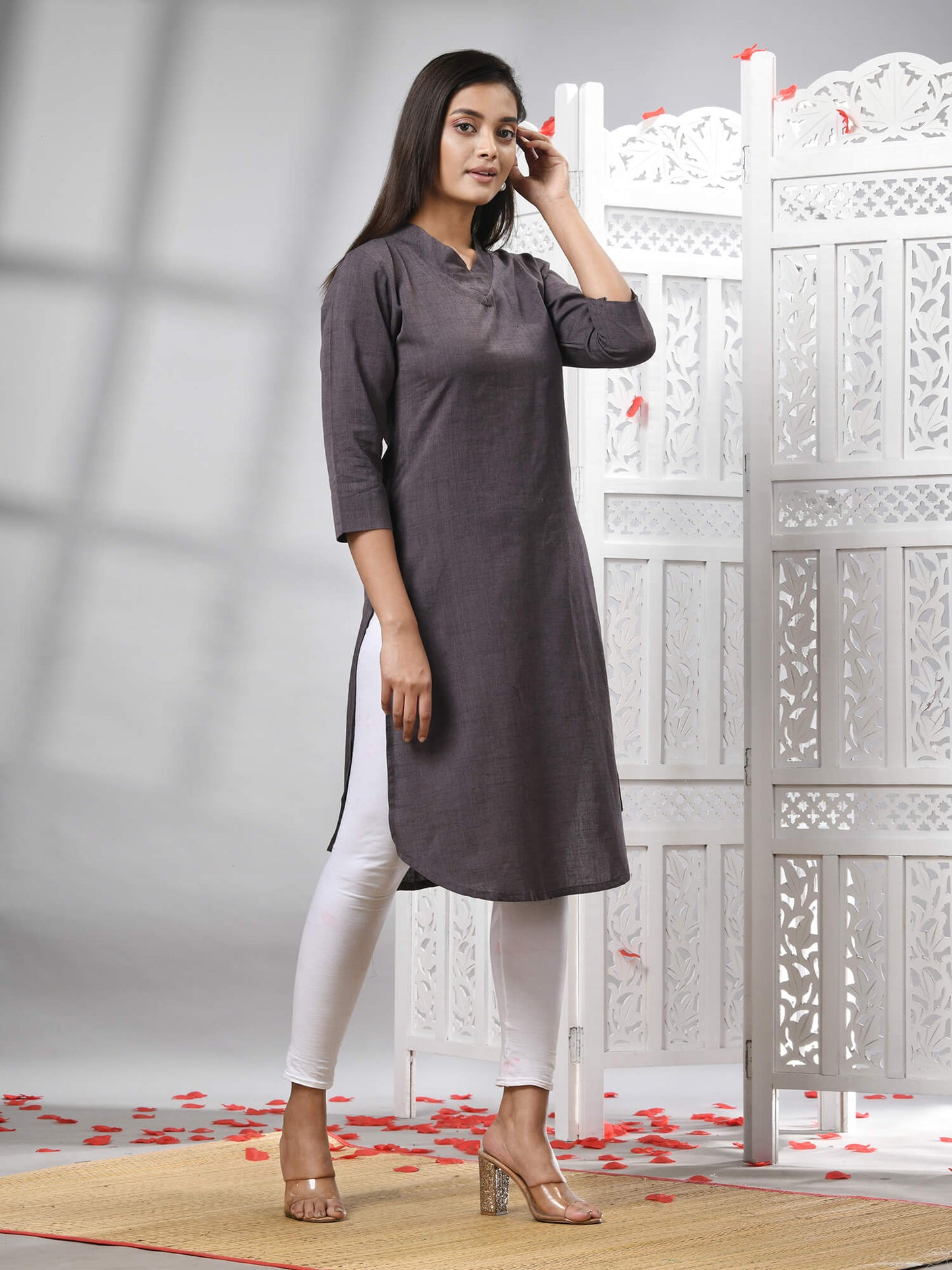 Mauve Cotton Bengal Handwoven Kurti