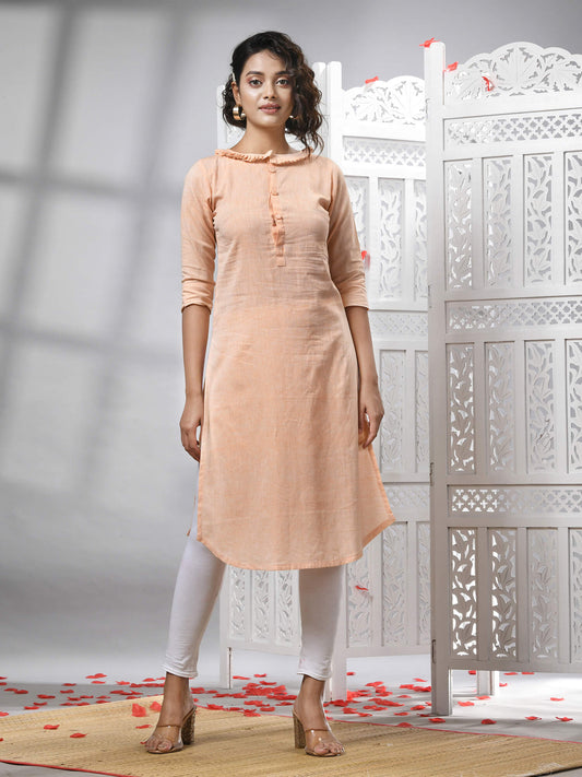 Peach Cotton Bengal Handwoven Kurti