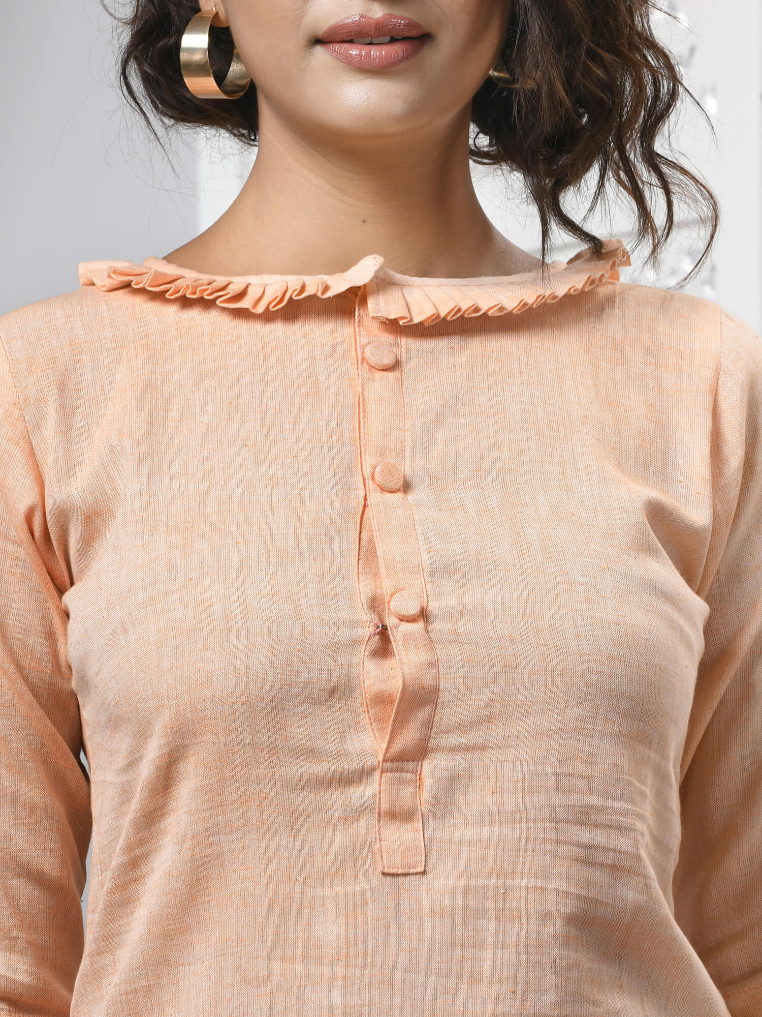 Peach Cotton Bengal Handwoven Kurti