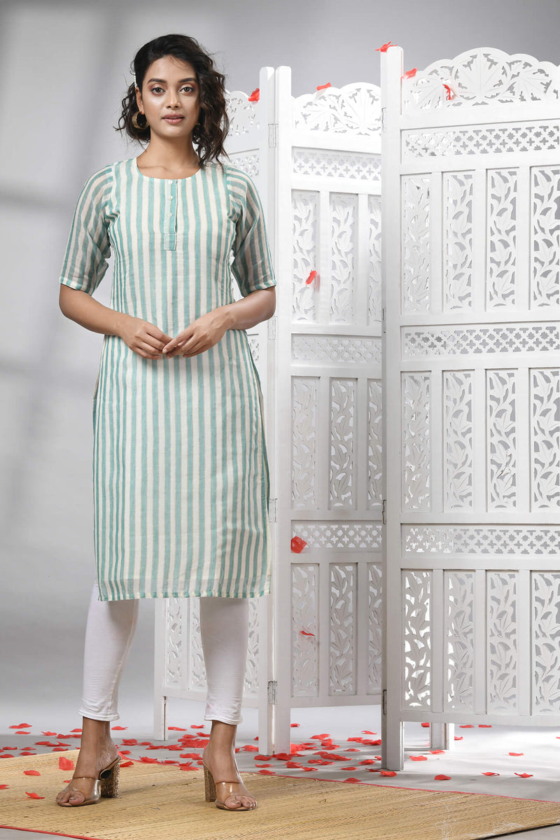 Sky Blue Cotton Bengal Handwoven Kurti