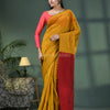 Yellow Cotton Blend With Red Pallu Handloom Saree