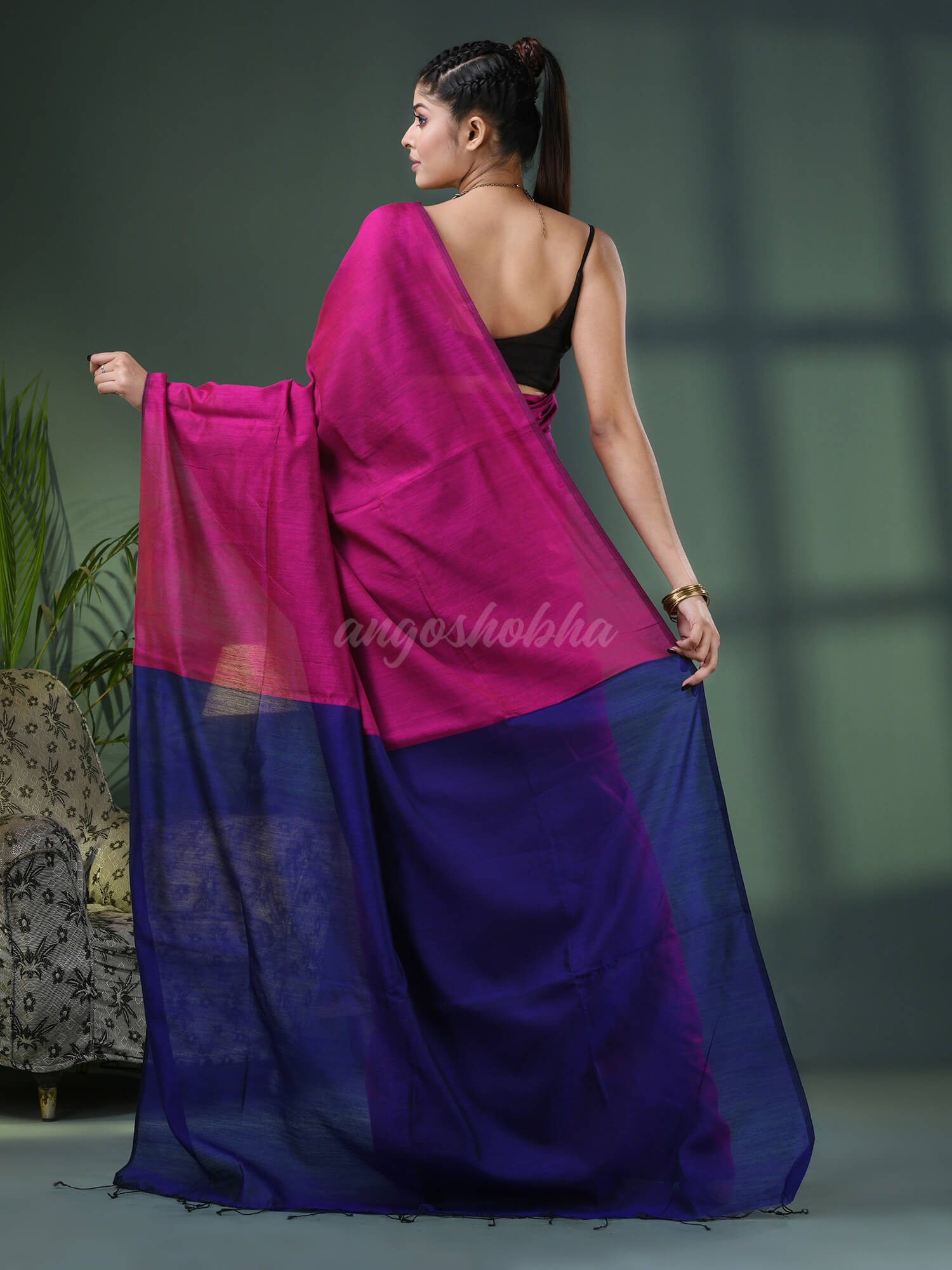 Rani Cotton Blend With Blue Pallu Handloom Saree