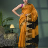 Yellow Cotton Blend Temple Jacquard Border Handloom Saree