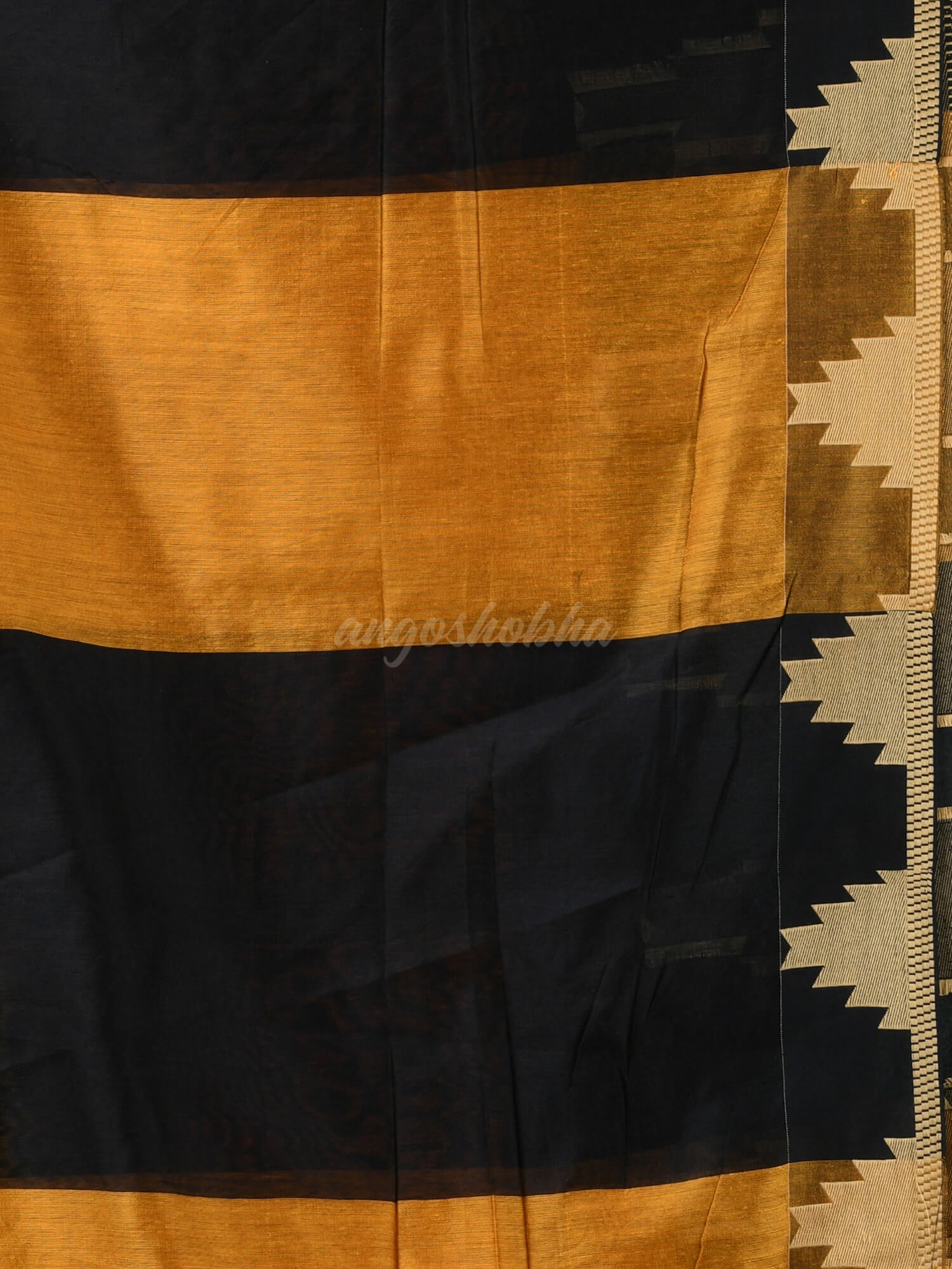 Yellow Cotton Blend Temple Jacquard Border Handloom Saree