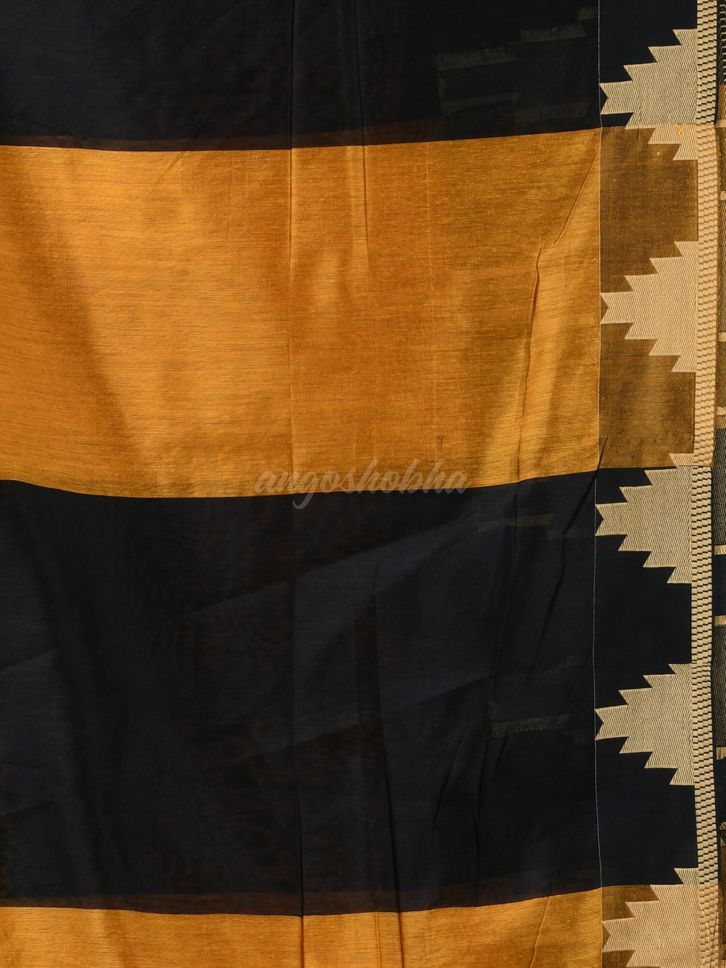 Yellow Cotton Blend Temple Jacquard Border Handloom Saree