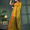 Yellow Cotton Blend Jacquard Work Handloom Saree