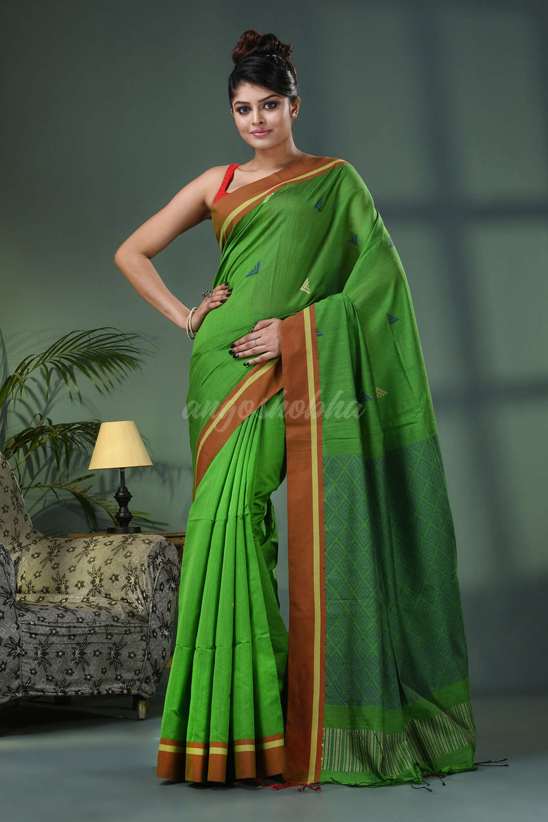 Green Cotton Blend Jacquard Work Handloom Saree