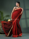 Red Cotton Blend Jacquard Work Handloom Saree