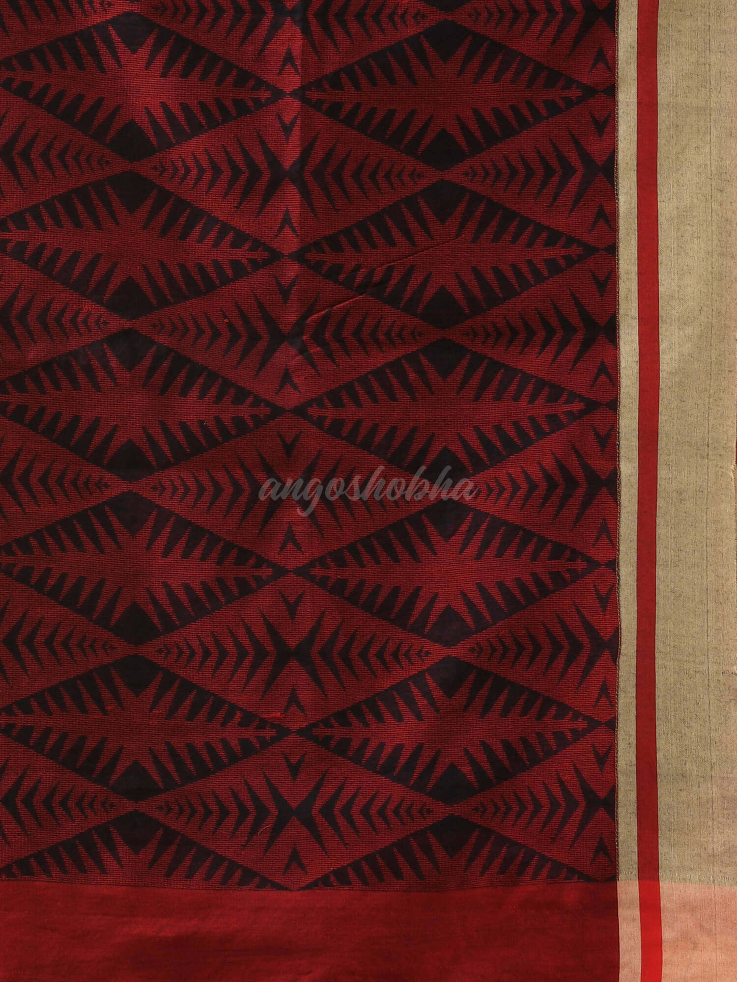 Red Cotton Blend Jacquard Work Handloom Saree
