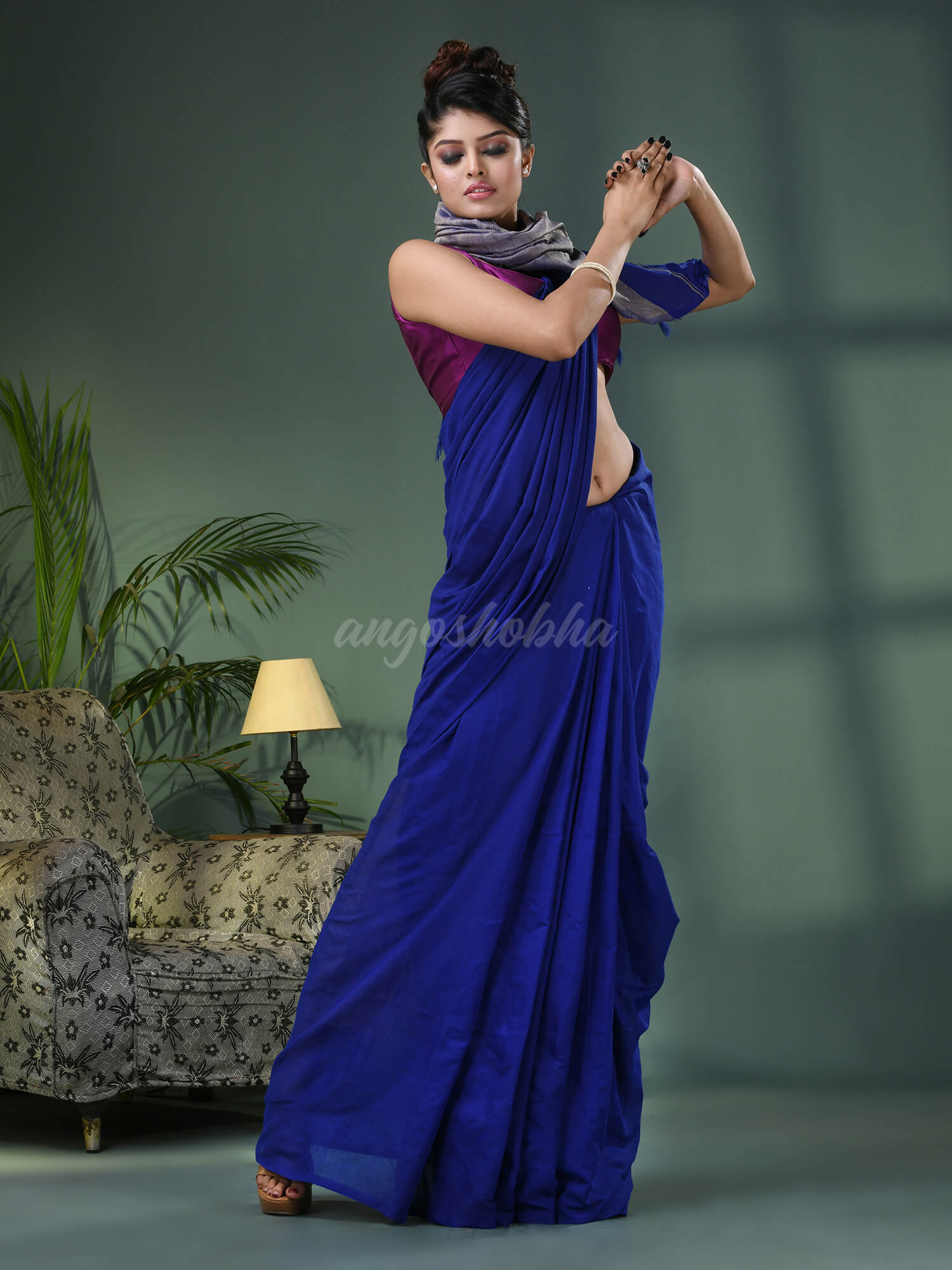 Blue Cotton Blend Dupion Silk Pallu Handloom Saree