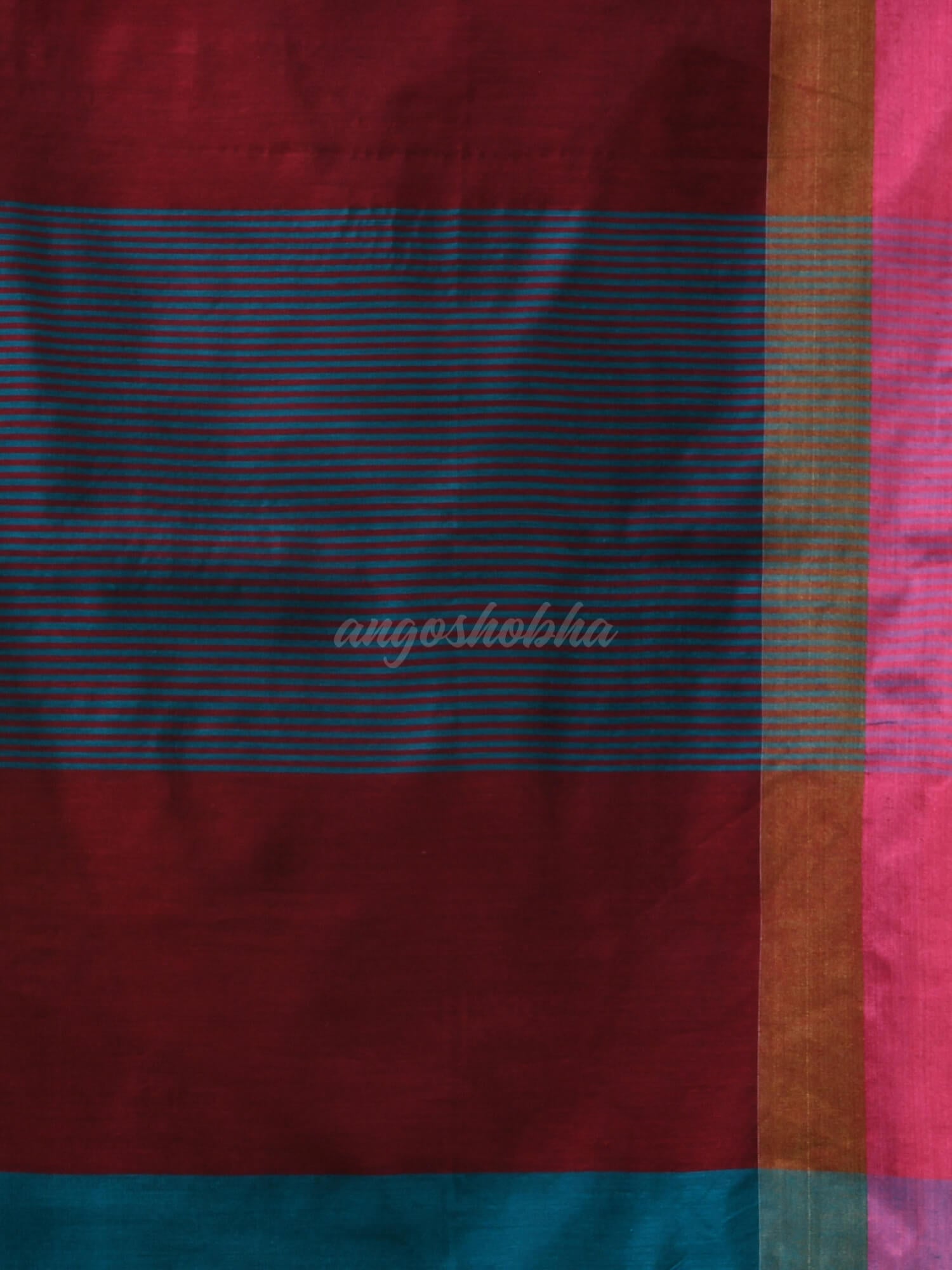 Deep Teal Cotton Blend Solid Border Handloom Saree