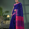 Blue Cotton Blend Solid Border Handloom Saree
