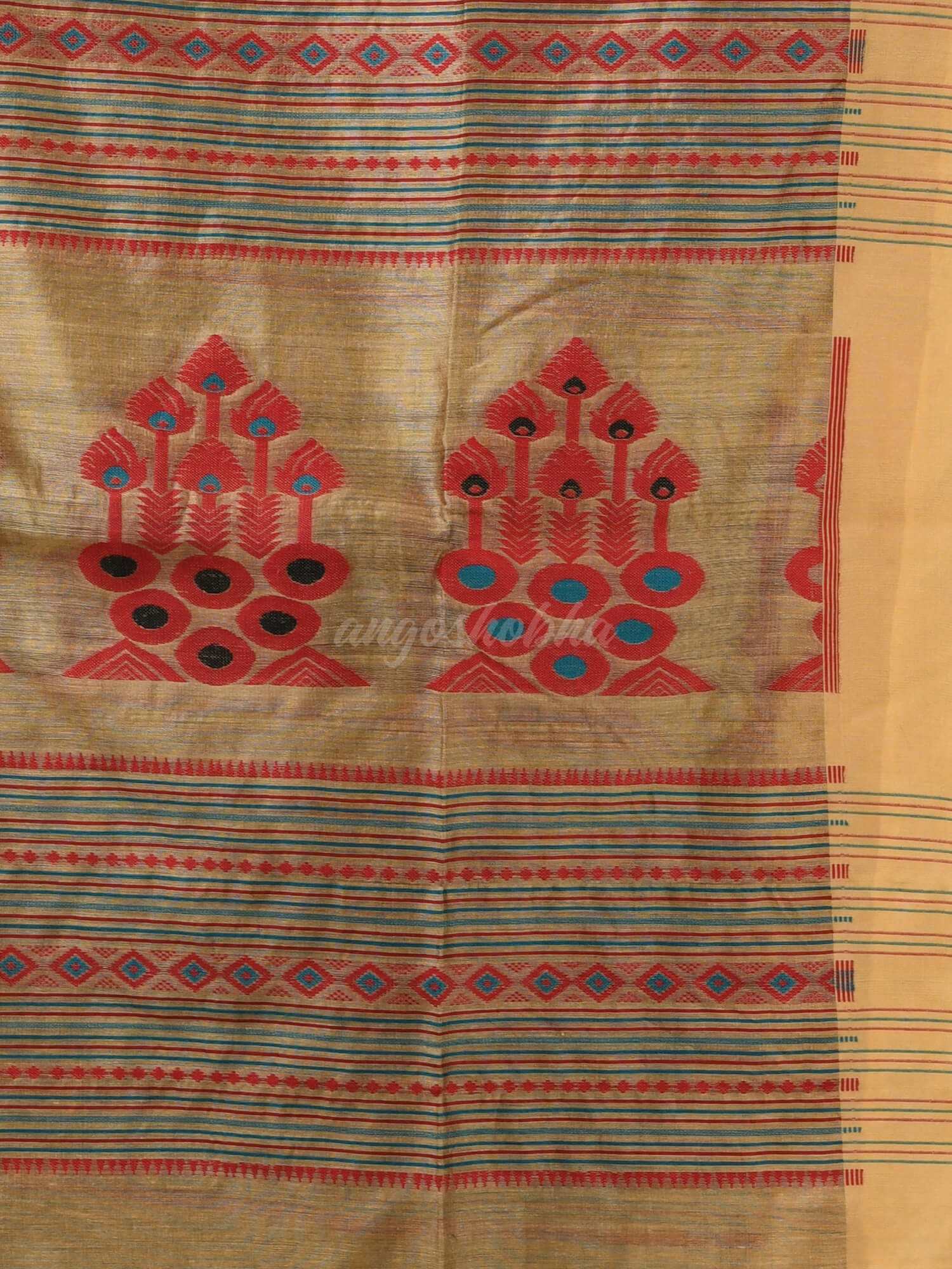 Beige Cotton Blend Jacquard Work Handloom Saree