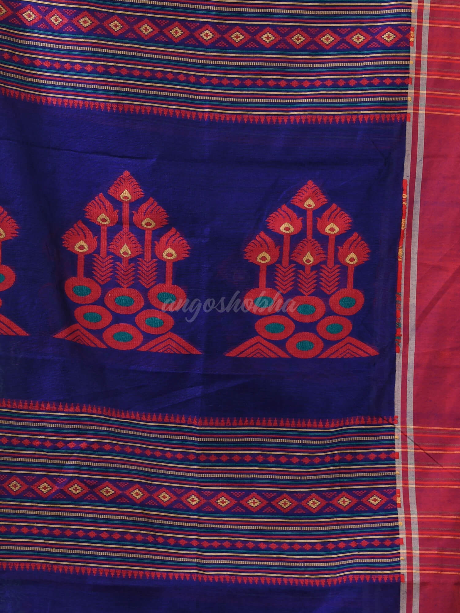 Blue Cotton Blend Jacquard Work Handloom Saree
