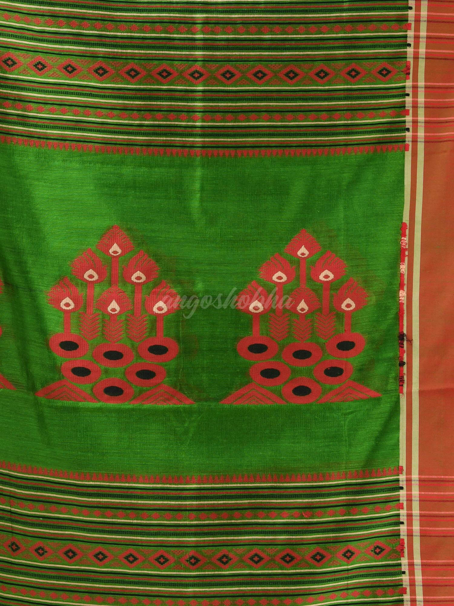 Green Cotton Blend Jacquard Work Handloom Saree