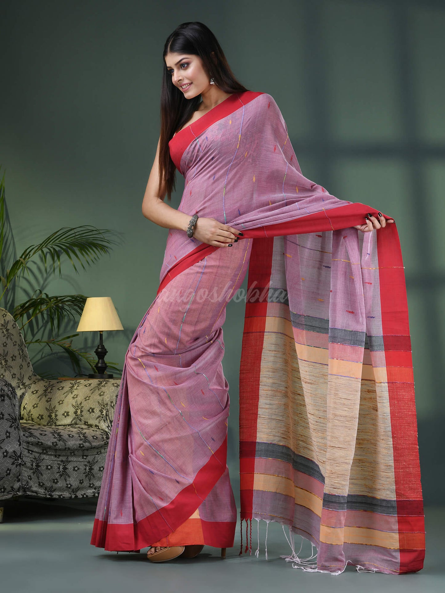 Coffee Cotton Handloom Saree